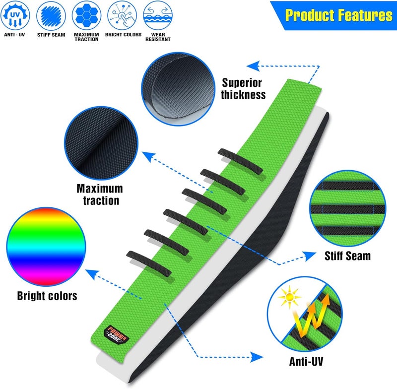 MCHMFG Universal Ribbed Dirt Bike Seat Cover - Gripper Soft Seat Cover for Most Dirt Pit Bike Motorcycle Black-Green - Image 2